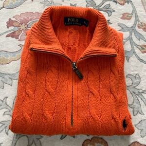 Polo Ralph Lauren Men's Cable Knit 1/4 Quarter Zip Cotton Sweater Orange Size XL